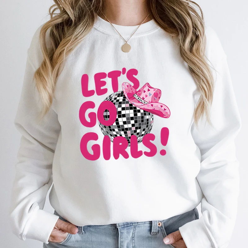 

Let's Go Girls Print Pullovers For Women Autumn And Winter Casual Round Neck Hoodless Sweatshirt Plus Size Pullovers Sweatshirt