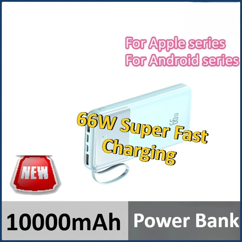 

10000mAh Mobile Power Bank for IPhone for Xiaomi for Huawei for Samsung for IPad 66W Super Fast Charging Built in Cables