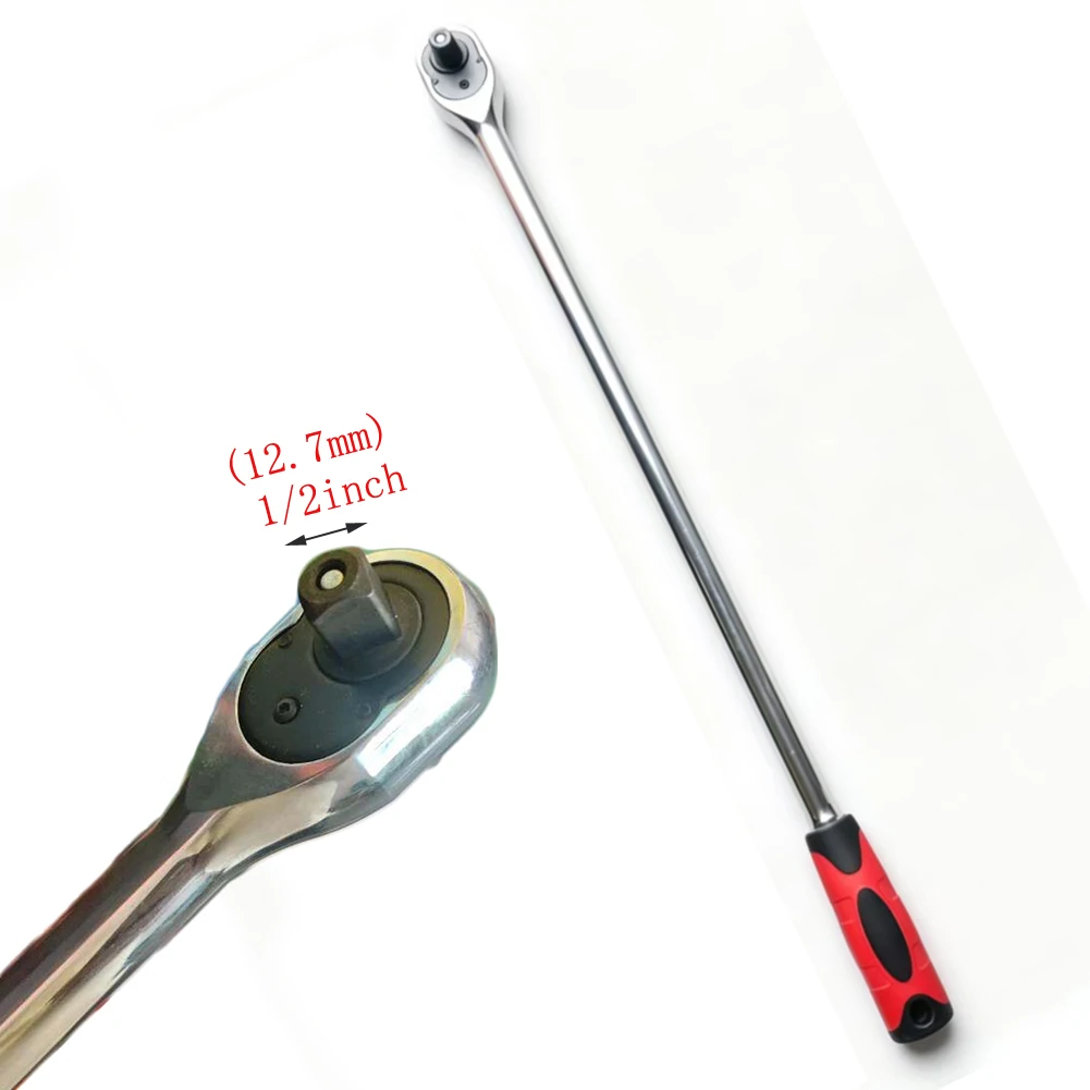600mm Extended 1/2 Inch Drive 72 Tooth Ratchet Wrench For Auto Repair Hand Tool Silver Metal Long Reach Spanner