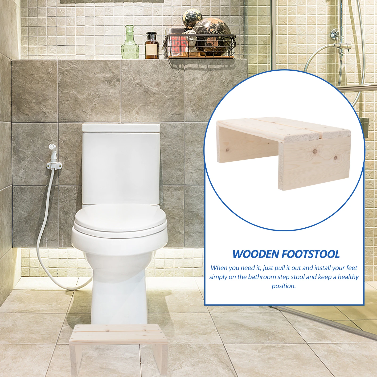 

1pc Bathroom Stool Wooden Non-Slip Footstool Bedside Raising Base High Step Potty Stool For Toilet Seat