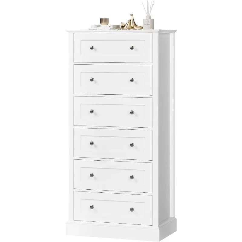 Drawer Dresser, Tall White Dresser with Mental Double Handles, Chest of Drawers Cabinet for Hallway Living Room