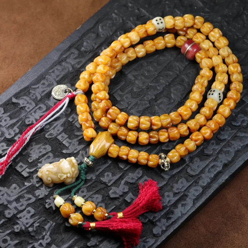 Yak bone 108-bead Buddhist prayer beads multi-loop bracelet