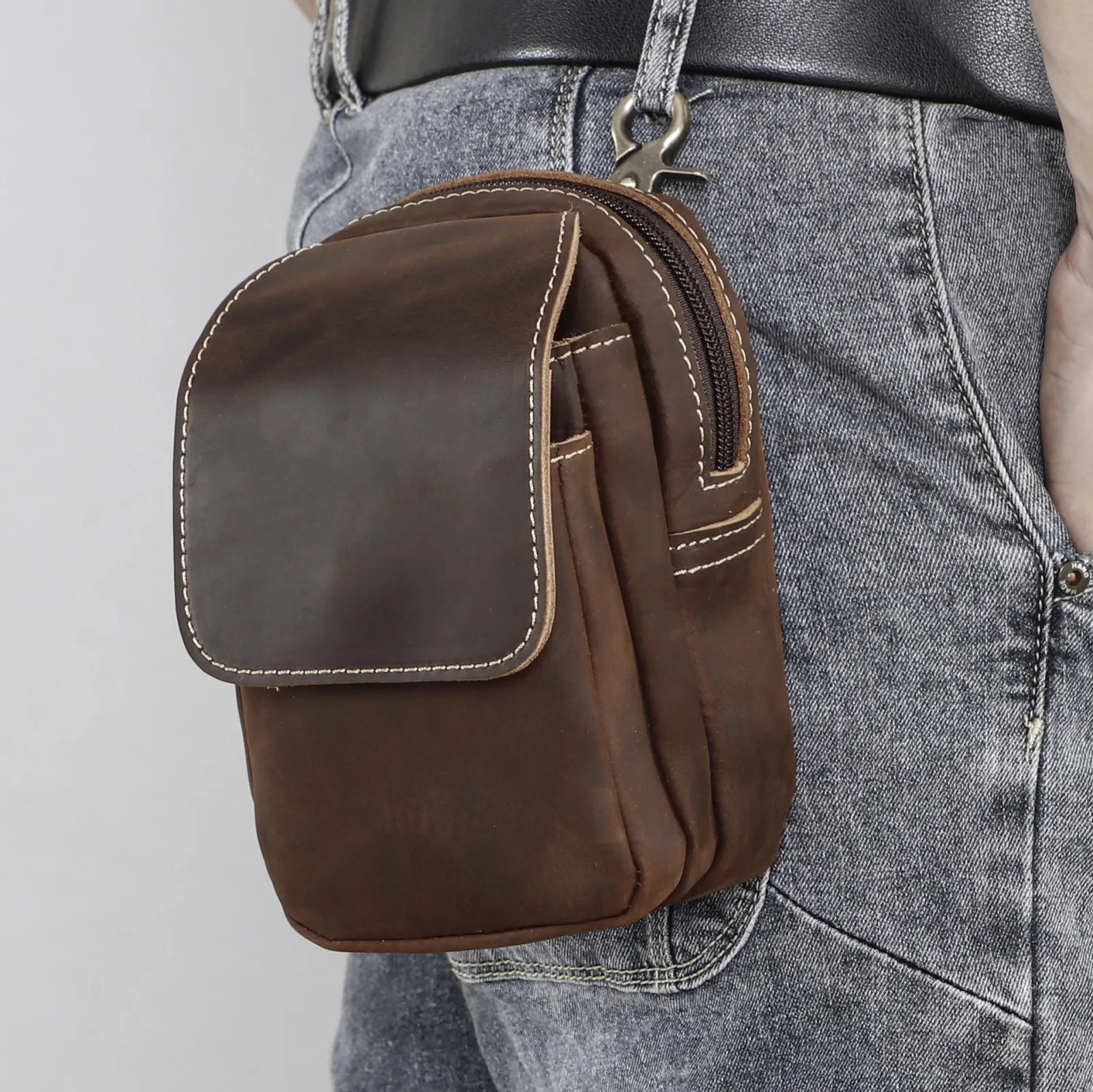 

Поясная сумка из натуральной кожи - многофункциональная поясная сумка, кожаный кошелек, чехол-кобура для мобильного телефона для путешествий, спортивный пояс, чехол для телефона