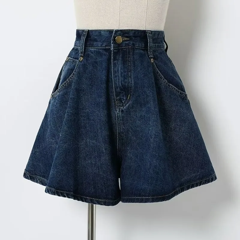 Dünne Jeans shorts mit weitem Bein 2024 Sommer hohe Taille plus Größe abnehmen A-Linie Hot pants Freizeit hose für Frauen