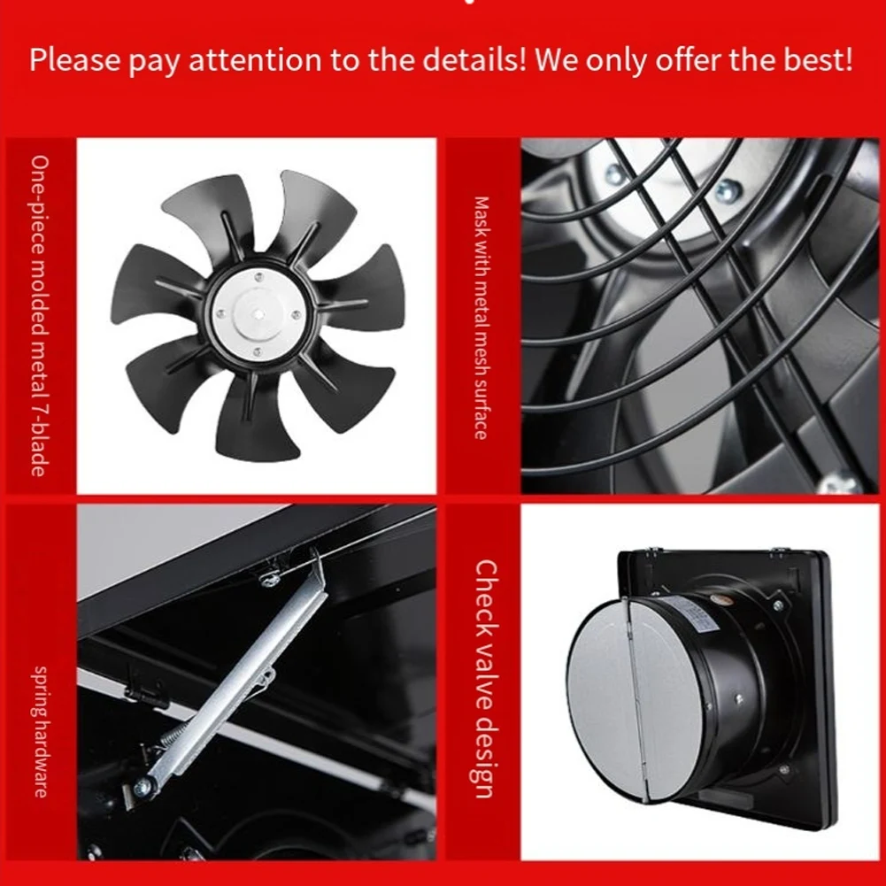 B52C Kitchen Wall Ventilation Fan 10Inch High-Speed Mini Range Hood Extractor With Protective Net Window Hanging Ventilator