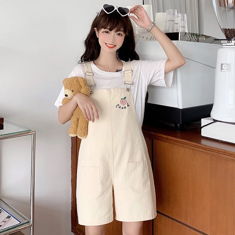 4 Colors Playsuits Women Solid Summer Straight Peach Embroidery All-match Korean Style Female Kawaii Casual Lady Rompers Leisure