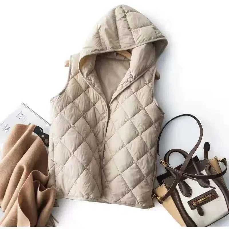 

New Spring Lightweight Water-Resistant Packable Plus Size Vest Hooded Pocket Single Breasted Quilted Vests Women Outerwear B39