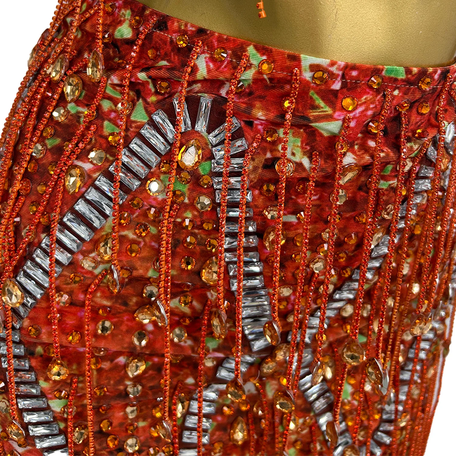 Sparkly Crystals Tassel Top Short Skirt 2Pieces Women Sexy Elastic Nightclub Celebrate Prom Birthday Dress Photoshoot Wear Caodi