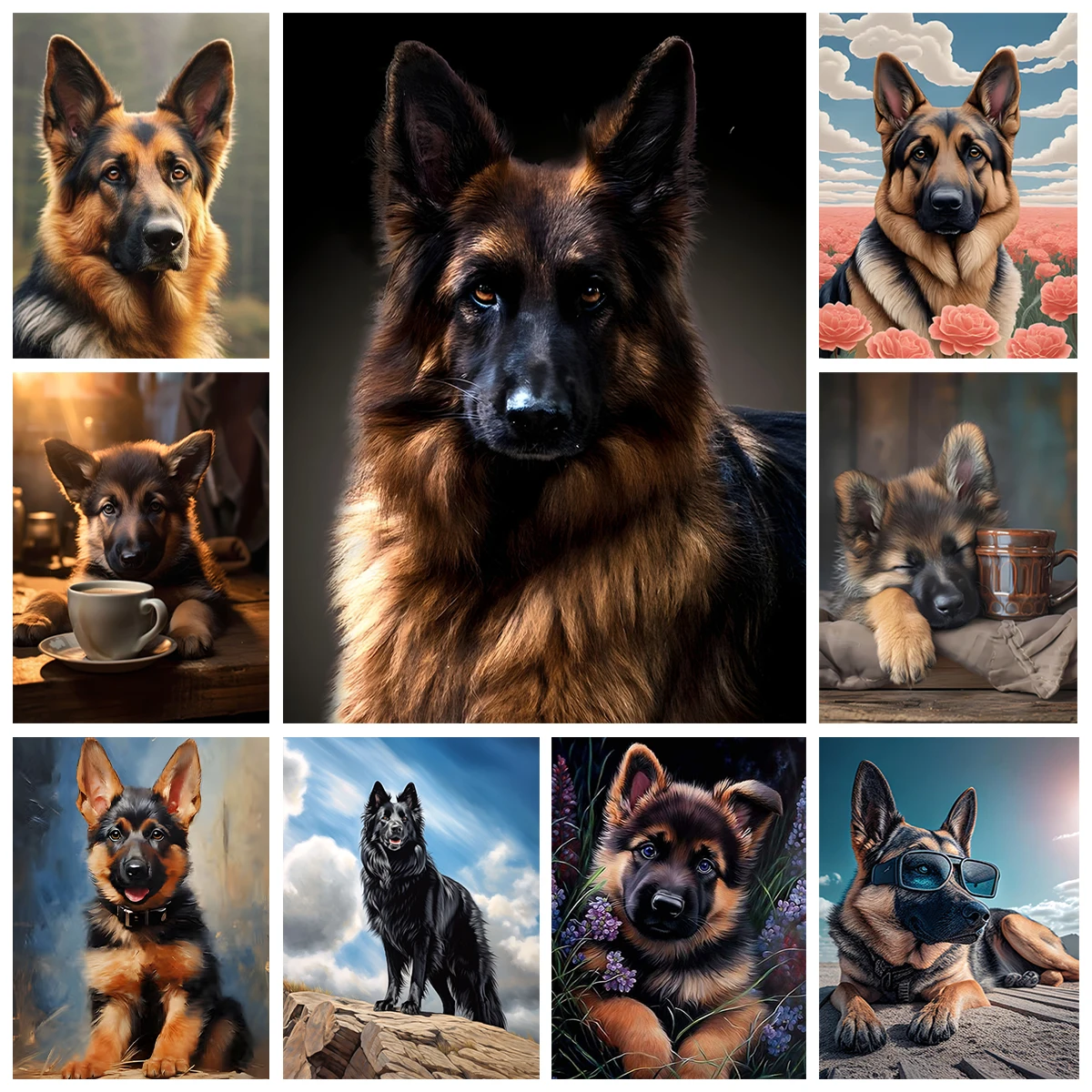 Pintura de diamante 5D de perro pastor alemán, retrato artístico de perro mascota, bordado de diamantes artesanal, decoración del hogar, mosaico de mano, pintura al óleo