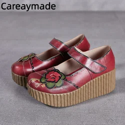 Careaymade-Genuine leather Folk pure handmade Carved women's shoes,thick soles the retro mori girl shoes,Women casual Sandals