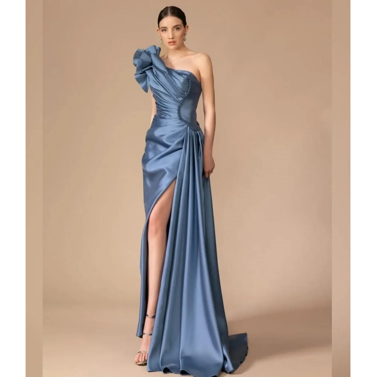 

Welove Elegant One Shuolder Beaded Evening Dresses 2025 Customized Mermaid Wedding Party Gowns Dubai Prom Dress