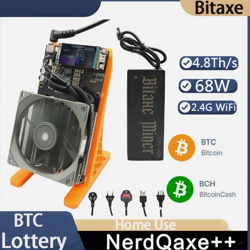 Bitaxe NerdQaxe++ BTC 솔로 광부 4.8T-5TH/S 80W 4XBM1370 ASIC 칩 오픈 소스 비트코인 ​​암호화폐 광부 Silent Miner