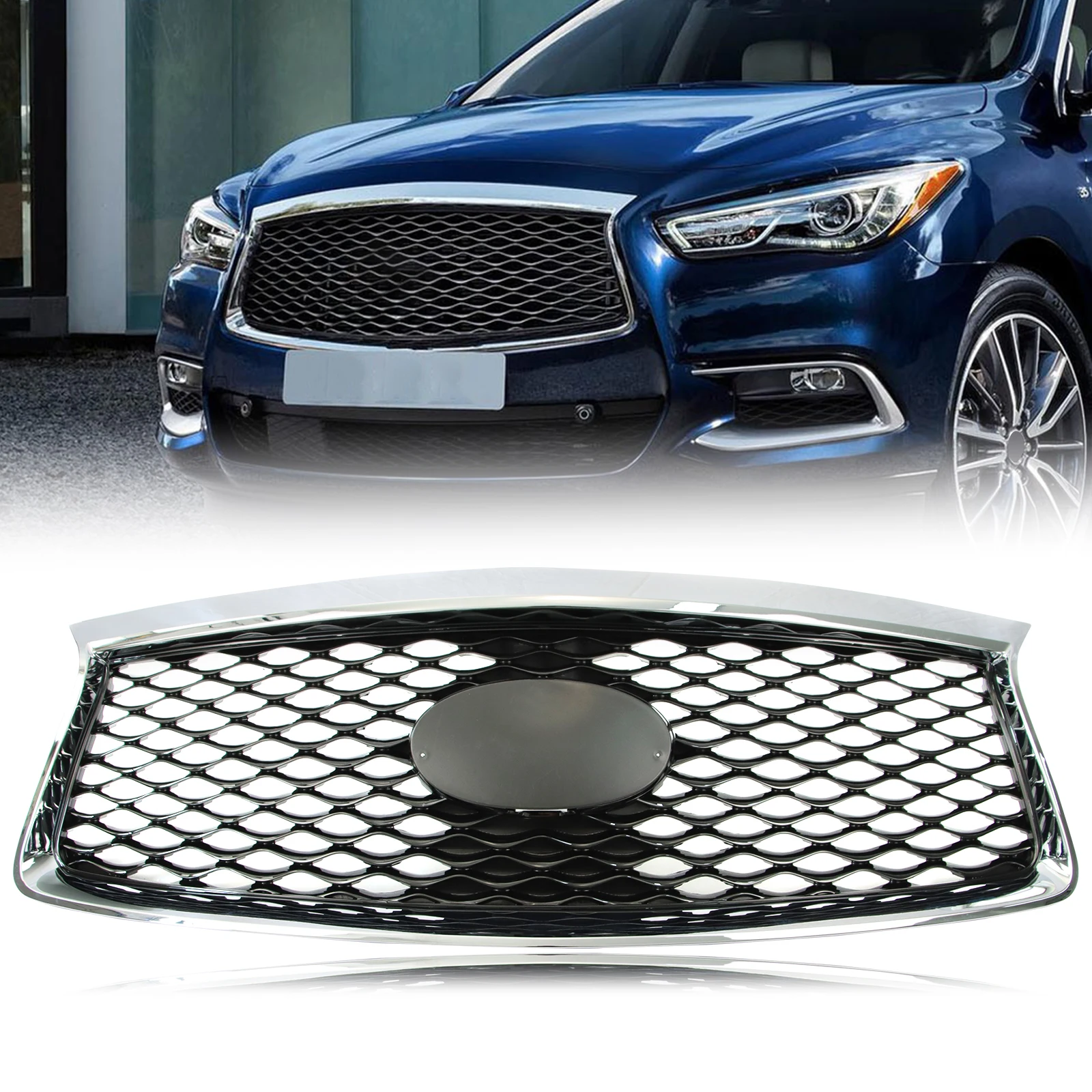 Front Grill for 2016-2020 INFINITI QX60 W/o Camera Option Gloss Black