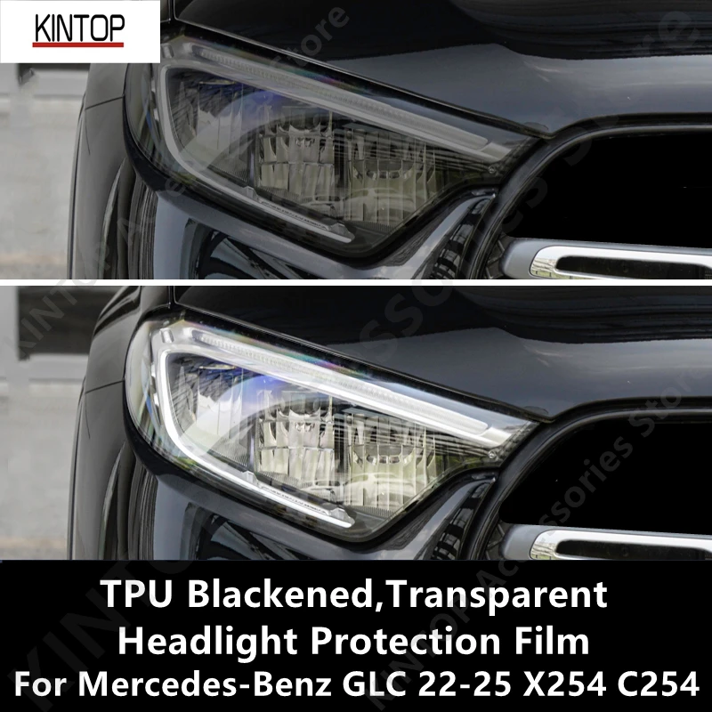 For Mercedes-Benz GLC 22-25 X254 C254 TPU Blackened,Transparent Headlight Protective Film,Headlight Protection Accessories Refit