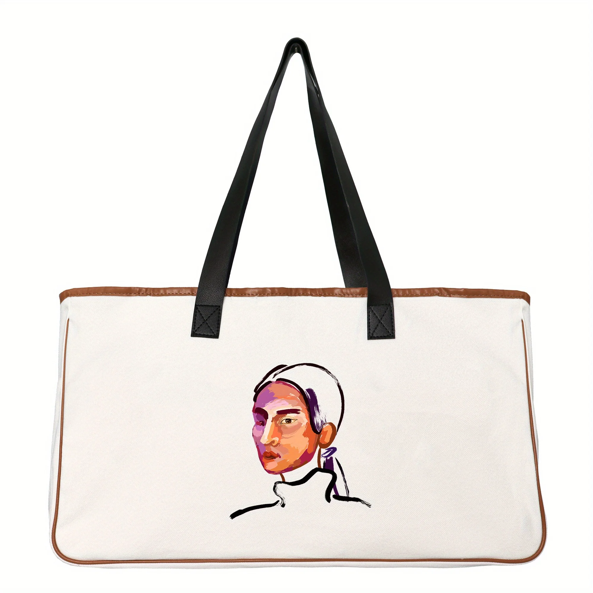 Abstract Oil Painting Character Print Tote Bag Large Capacity Gift Bag Fashion Tote Bag for Women for Shopping Trip Beach School