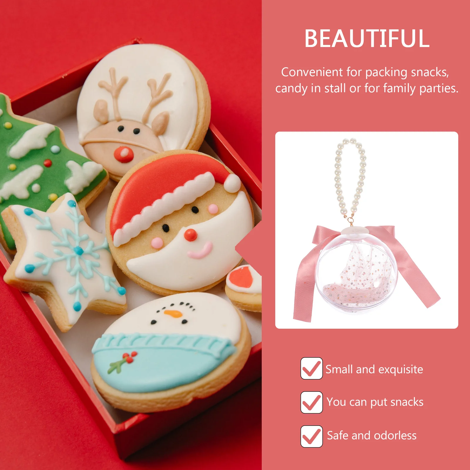 

6Pcs Transparent Round Candy Gift Box Creative Artificial Pearl Pendant Portable Packaging Box Party Use Festival Wedding