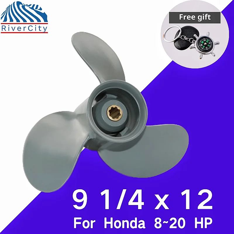 Boat Propeller 9 1/4x12 For Honda 8HP 9.9HP 15HP 20HP Outboard Screw Boat Motor Aluminum Alloy Propeller 3 Blade 8 Spline