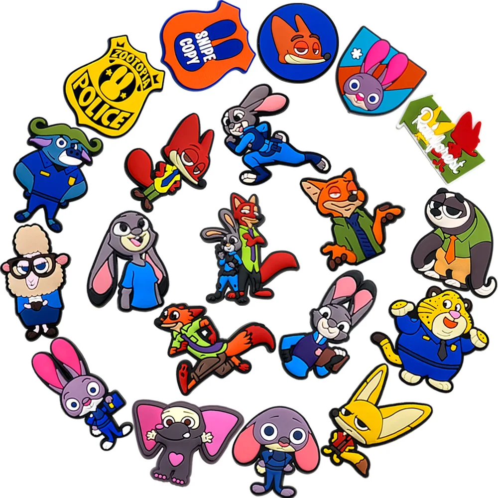 

20PCS Hot Toys Cartoon Zootopia Shoe Charms Accessories Decorations PVC Classic Clog DIY Buckle for Kids Party Xmas Gifts