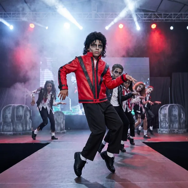 Hot Pop Rock Singer Michael Jackson Series Fashion Suit Set Music Idol Character Creative Red Leather Stage Performance Suit view 2