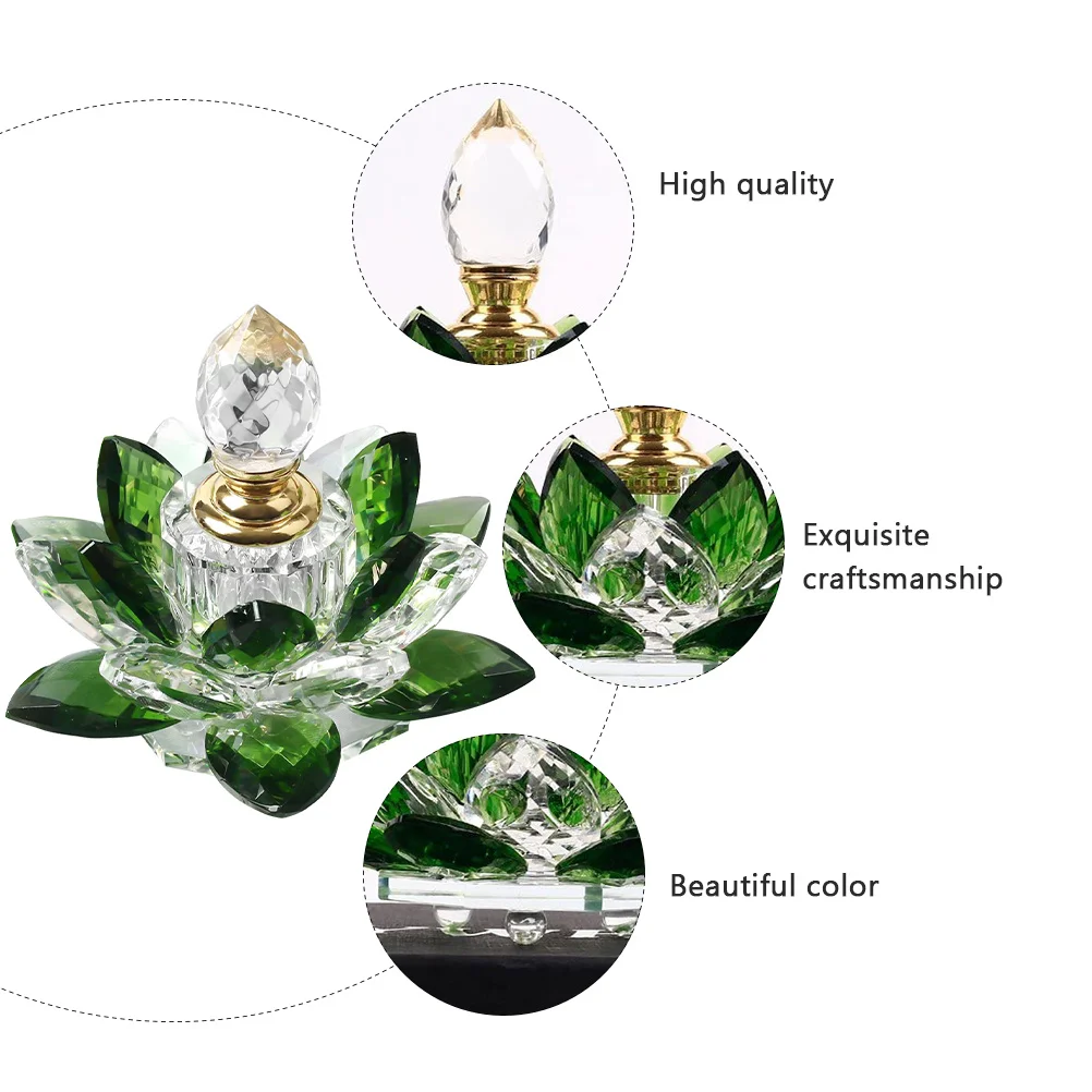 

1Pcs Crystal Lotus Perfume Bottle Green Delicate Glass Container Leakproof Refillable Home Display Perfume Bottle