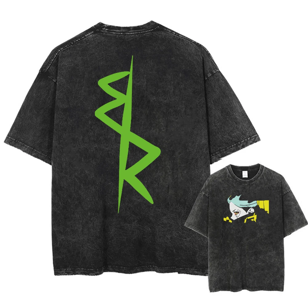 

Anime Cyberpunk Acid T Shirts Casual Vintage Washed Tee Short Sleeve Manga Gothic Cotton Hip Hop Streetwear Tops Unisex Summer
