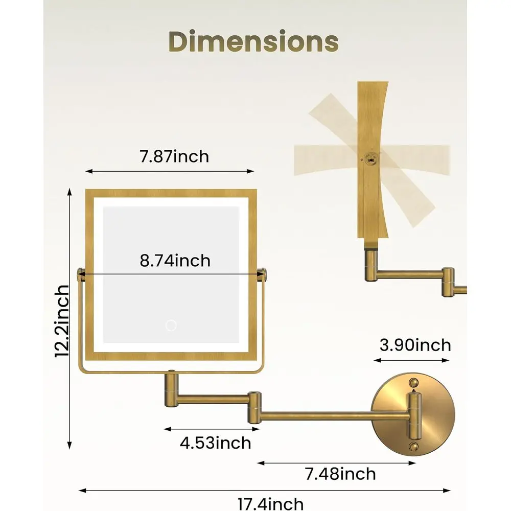 مرآة مكياج LED مزدوجة الجوانب مع بطارية 4000 مللي أمبير في الساعة، 360 درجة ° ذراع قابل للدوران، مصابيح 3 ألوان قابلة للتعتيم باللمس، تكبير 1X/10X، و #6