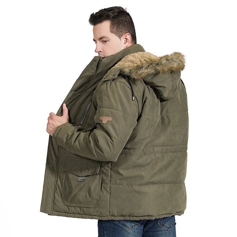 

Male Plush Jacket New Men Winter Autumn Work Outwearing Men Warm Hooded Fur Collar Coat Parka Black Fleece Lined Thick Parka