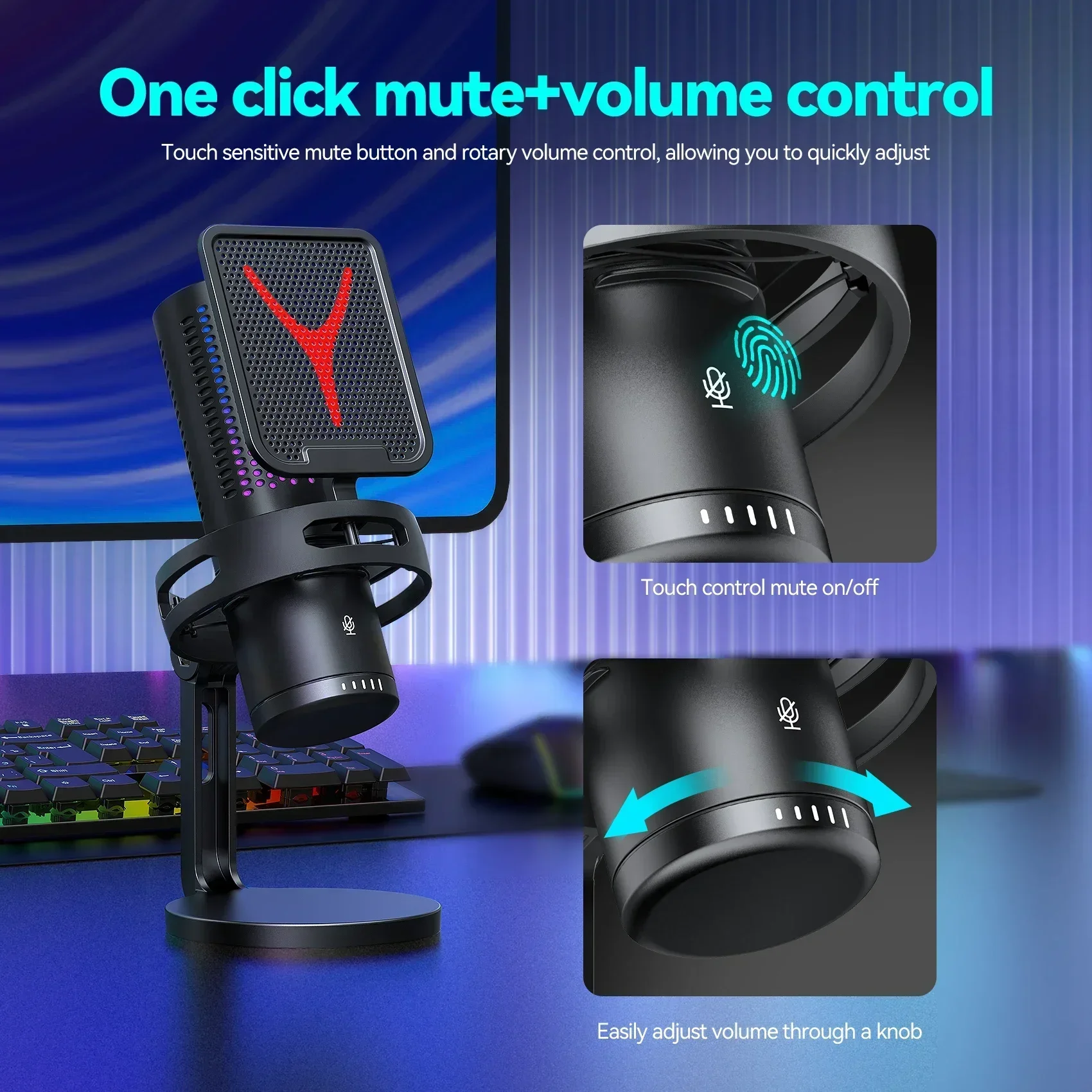 PC Laptop Computer RGB USB Wired Studio Streaming Podcast Gamer Karaoke PC Kit Gaming Microphone Professional Condenser Mic