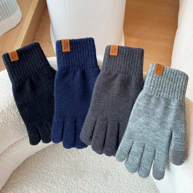 

Осенне-зимние мужские сохраняющие тепло сенсорный экран, однотонные, простые стильные вязаные перчатки, эластичные, тонкие, не растекаются, универсальные, модные, элегантные
