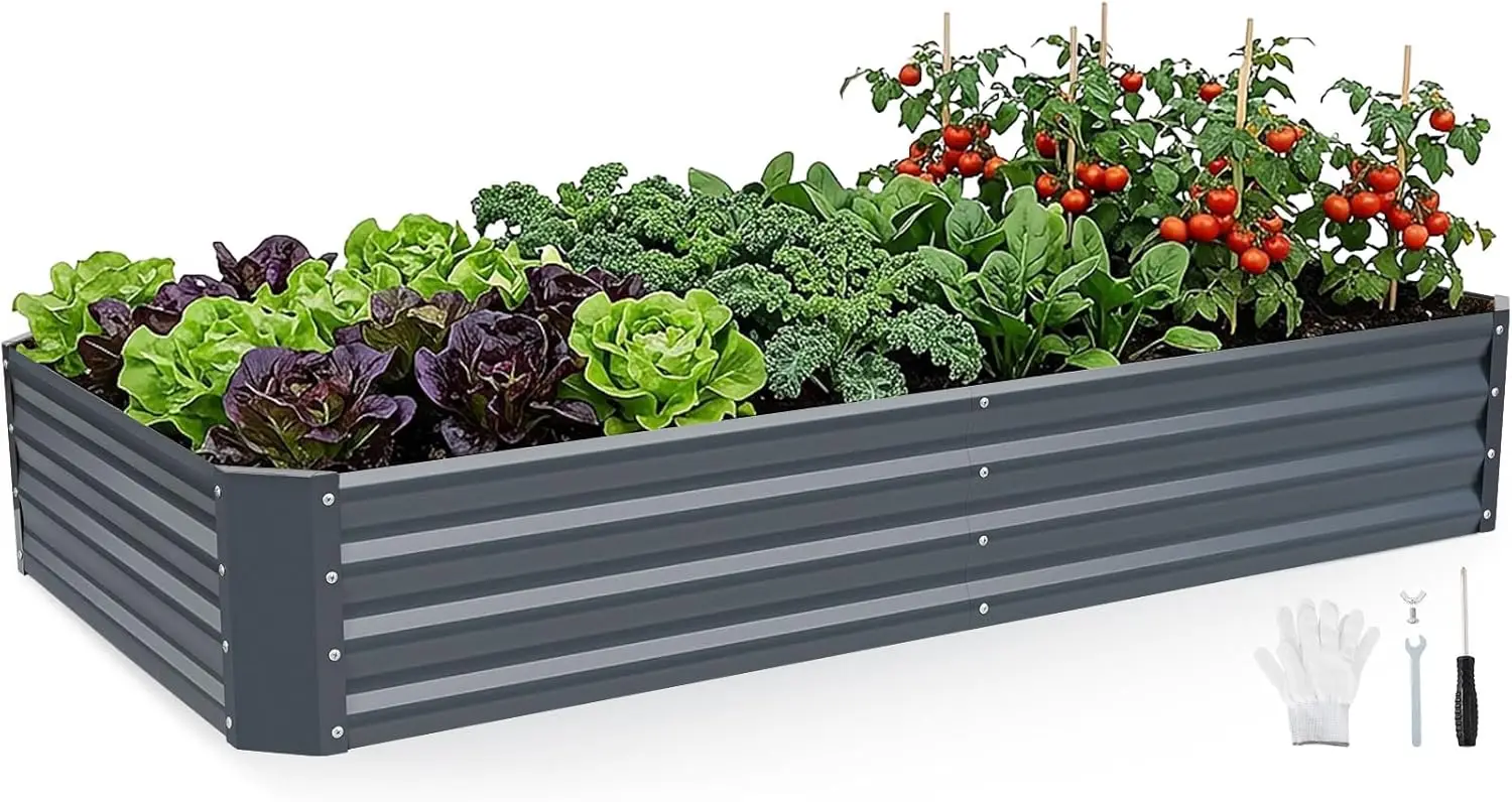 

6x3x1ft Galvanized Metal Raised Garden Bed for Vegetables, Flowers, Herbs