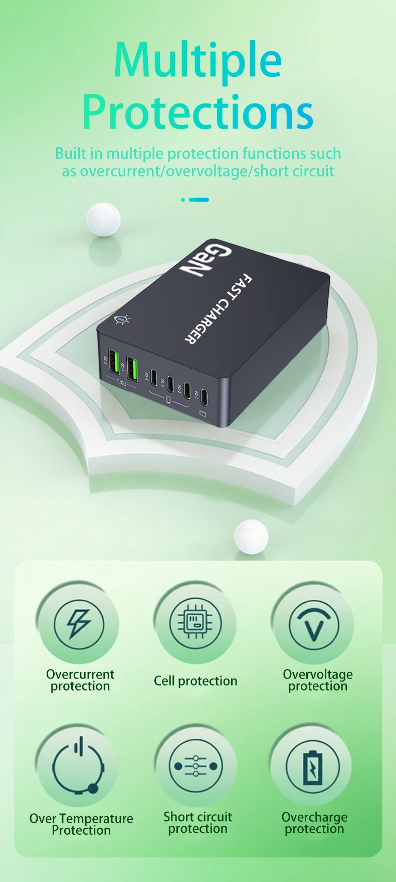 1100 W GaN 6-Ports USB C Ladegerät 100 W PPS Schnellladestation für Samsung iPhone Laptop Tablet MacBook Typ C PD Schreibtischladegeräte – Detail 6
