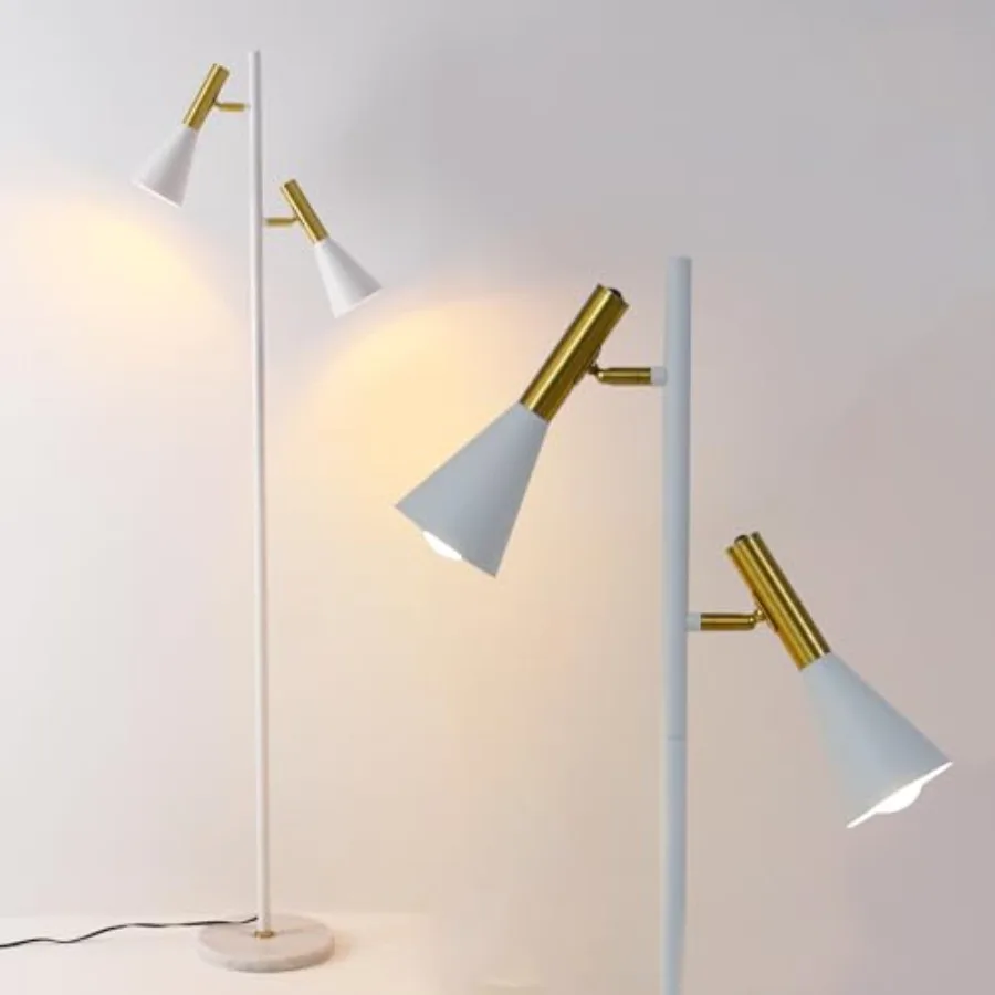 

Elegant Modern Floor Lamp with 2 Adjustable Head, St up Lamps with Marble Base, Tall Pole Uplight, Tree Floor Lamps for Living