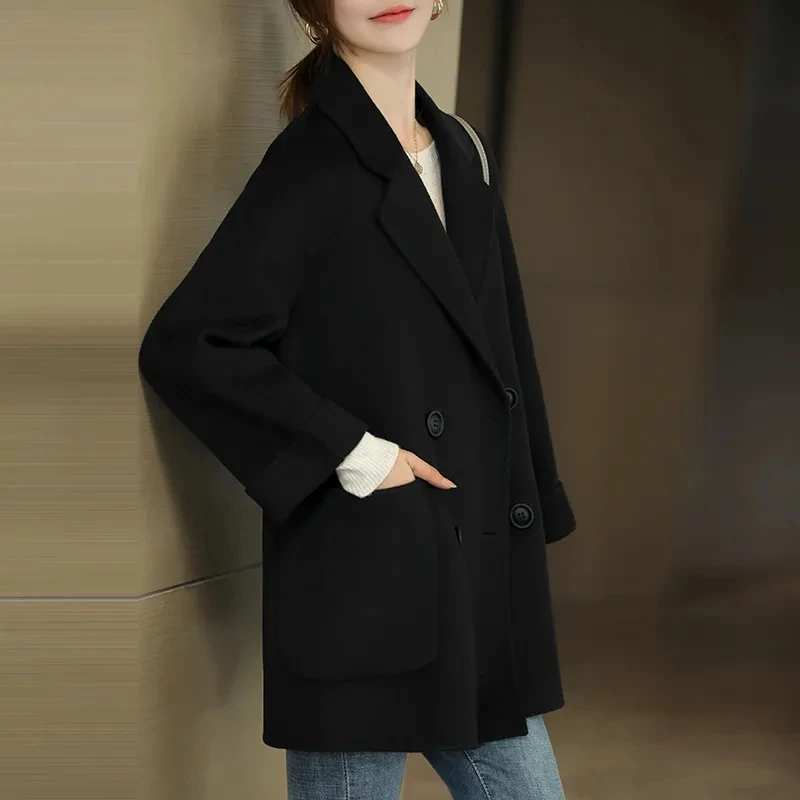 Autumn Winter New Woolen Coat Women\'s Coat Thickened Slim Temperament Long Slim Versatile Single-Breasted Buttons Overcoat