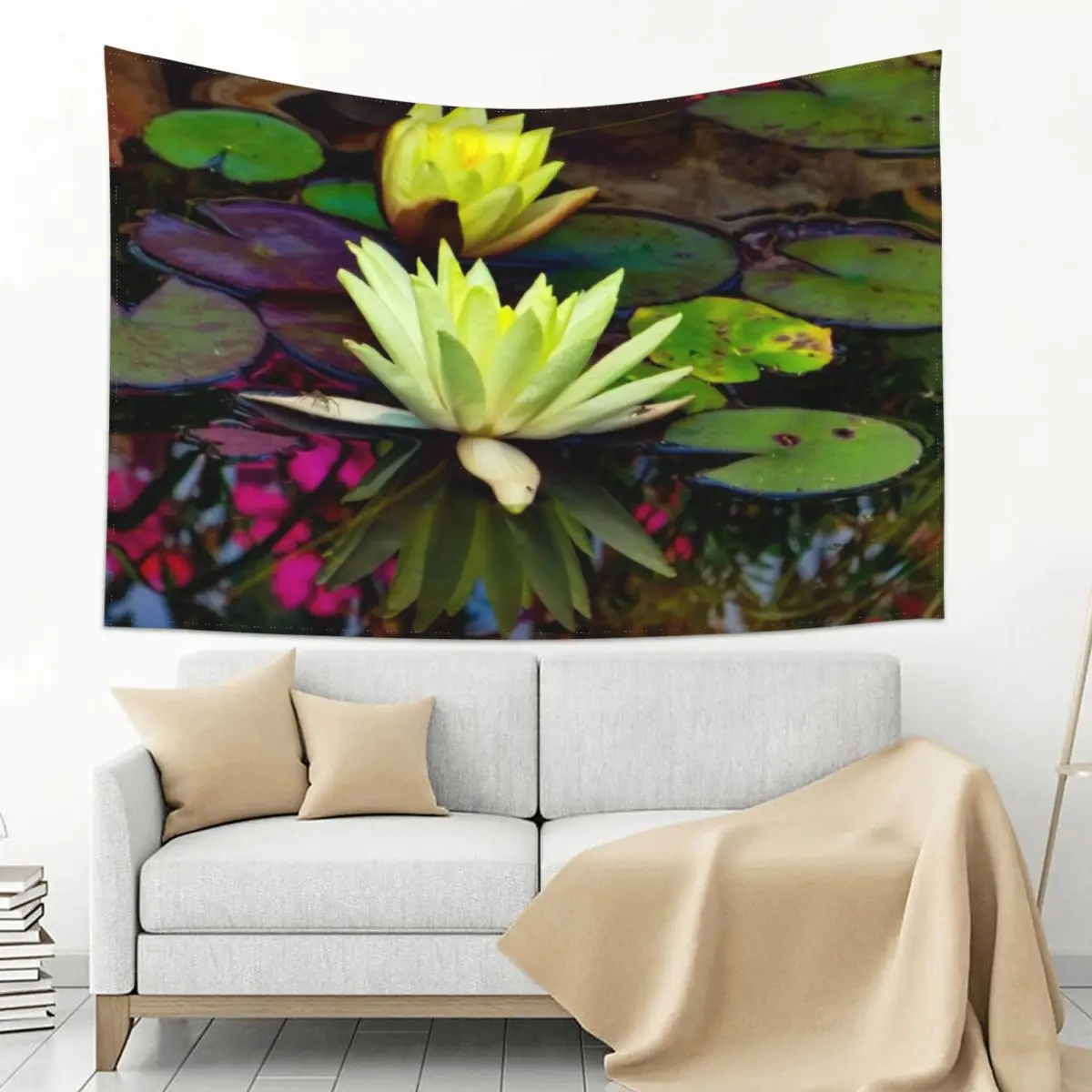 

Water Lily Reflected on a Tranquil Pond Artwork Tapestry Wallpaper Bedroom Aesthetic Room Decors Tapete For The Wall Tapestry