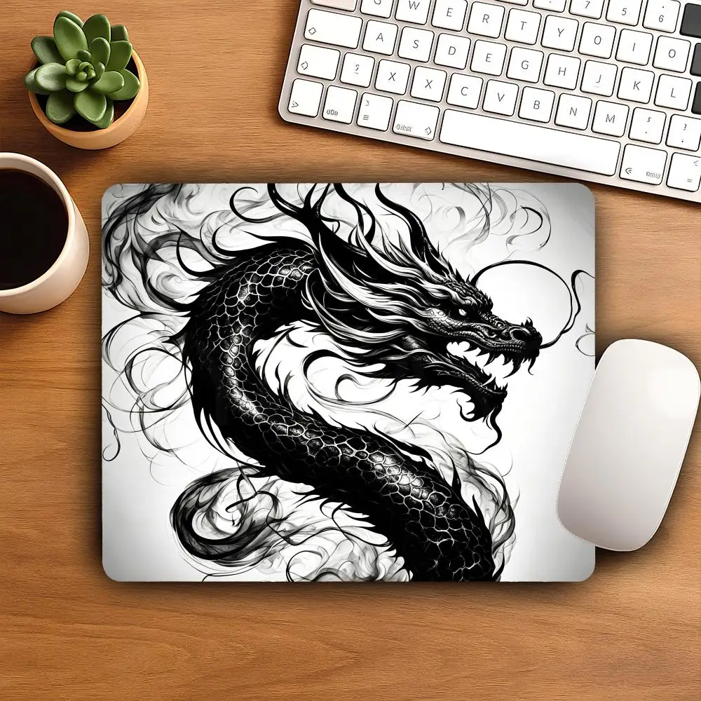 HYBXAXC Black Ink Dragon Small Mouse Pad Non Slip Rubber Desk Mat for Office Home Laptop Gaming Decor