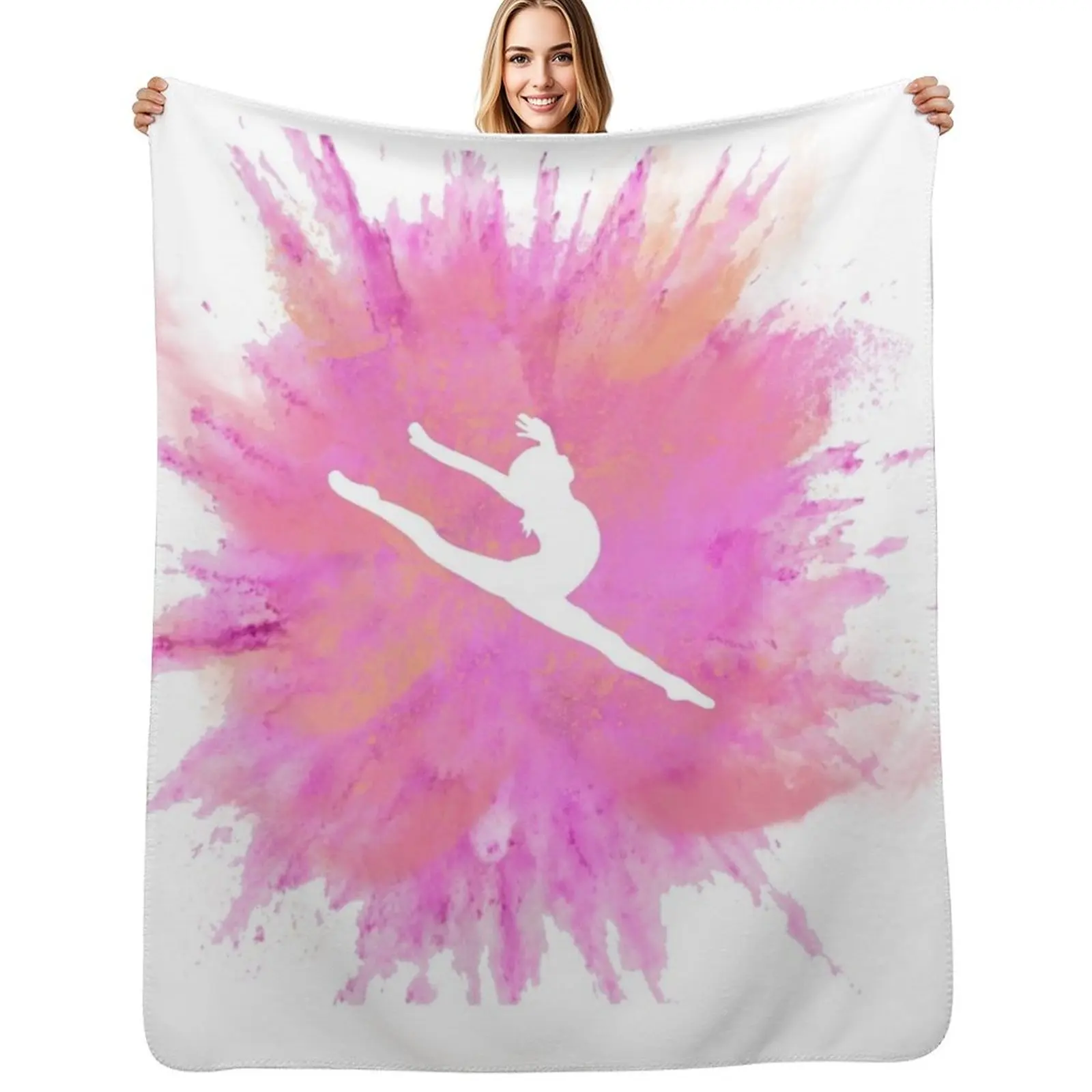

Pink Explosion Gymnastics Silhouette Throw Blanket Warm Flannel Blanket for Couch Chair Bedroom