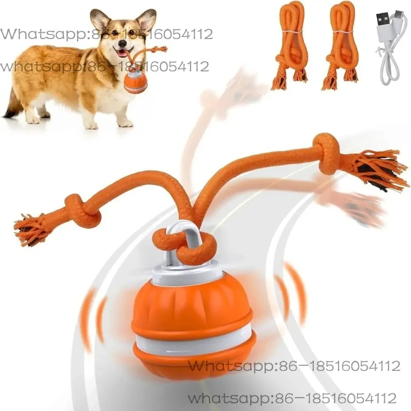 Smart Dog Toys Interactive Teasing Ball With Motion Activated Automatic Moving Squeaky Dog Toy Balls Puppy Chew Toys Knot Rope