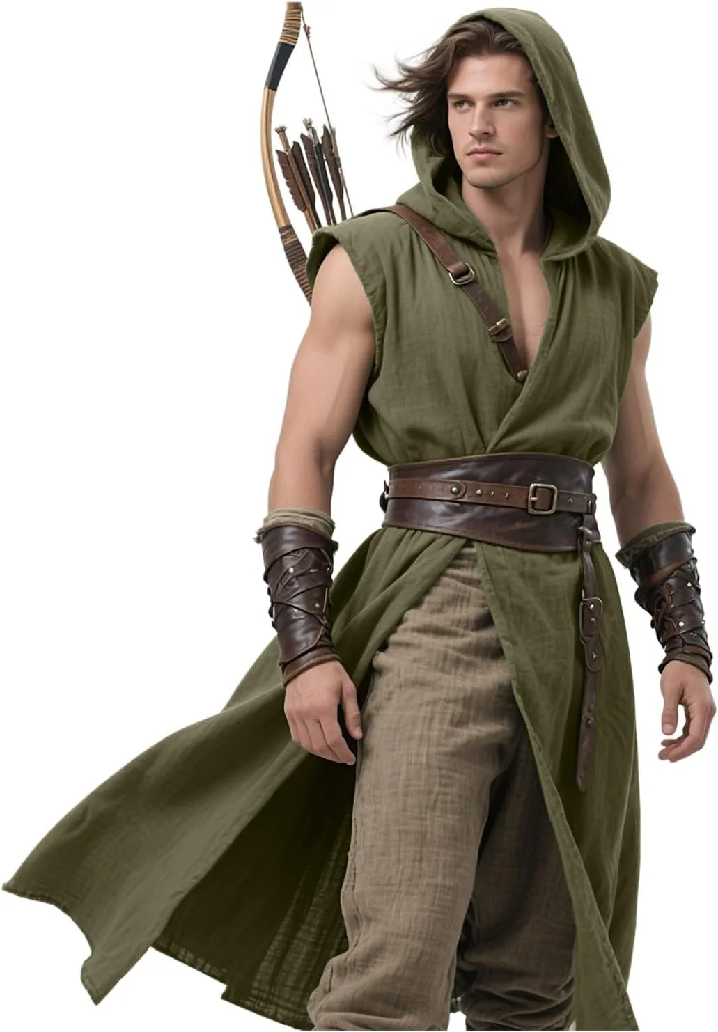 Men's Medieval Hooded Surcoat Renaissance Tabard Sleeveless Tunic Cloak Viking Costume Holloween Assassin Cosplay view 5