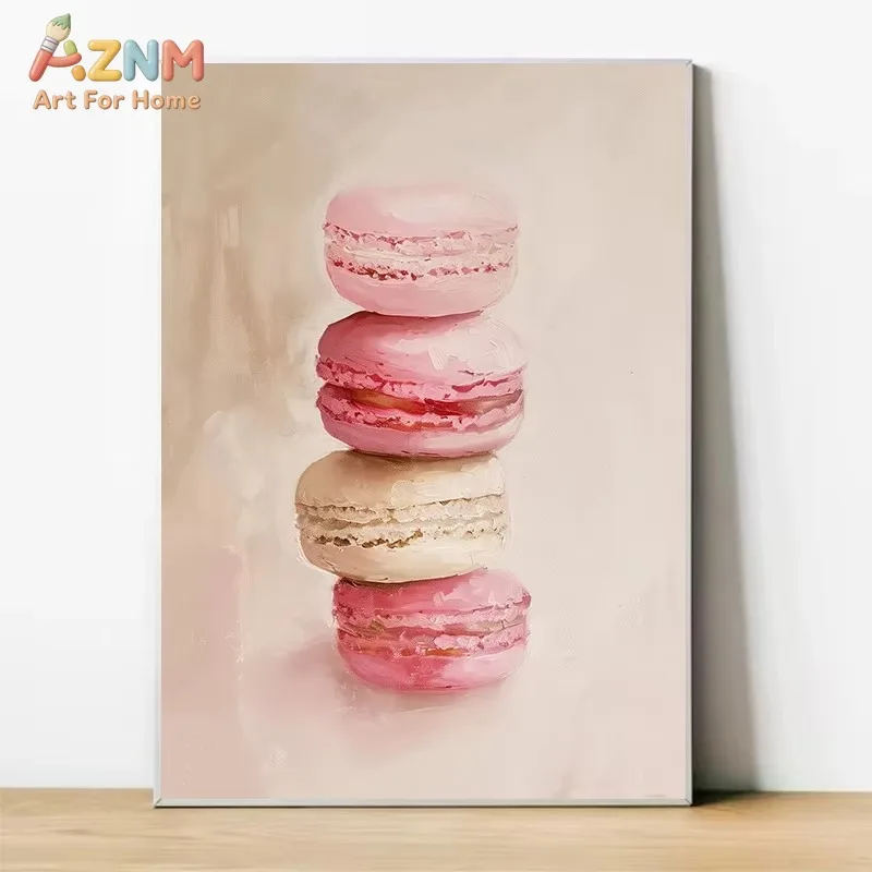 Sweet Dessert Canvas Wall Art Pink Macaron Ice Cream Strawberry Poster Unframed Canvas Painting for Kitchen Dining Room Home