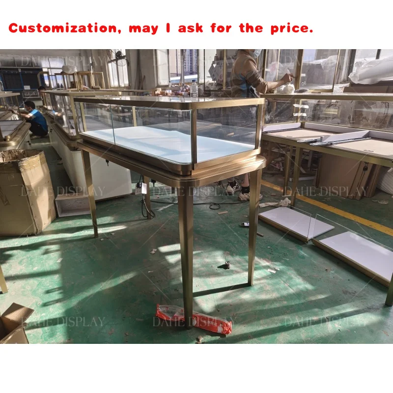 custom.Standard Electronic Jewelry Store Fixture Jewellery Display Golden Stainless Steel Showcase
