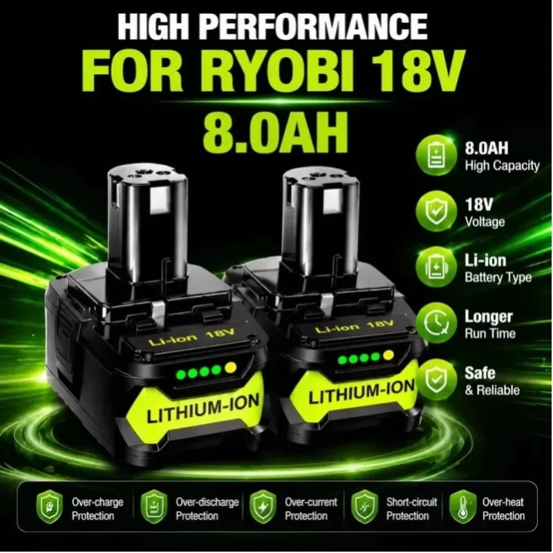 Original 18650 RYOBI 18V 8000mAh Lithium-Ionen-Akku für Elektrowerkzeuge, wiederaufladbar, One+ Plus BPL1820 RB18L50 RB18L40 P104 P107 P108 P109