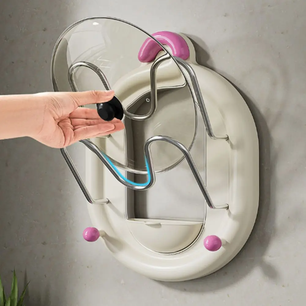 2 Tier Suction Cup Pot Lid Rack Cartoon Punch-free Wall Mount Pot Lids Holder Nordic Style Removable Drain Tray