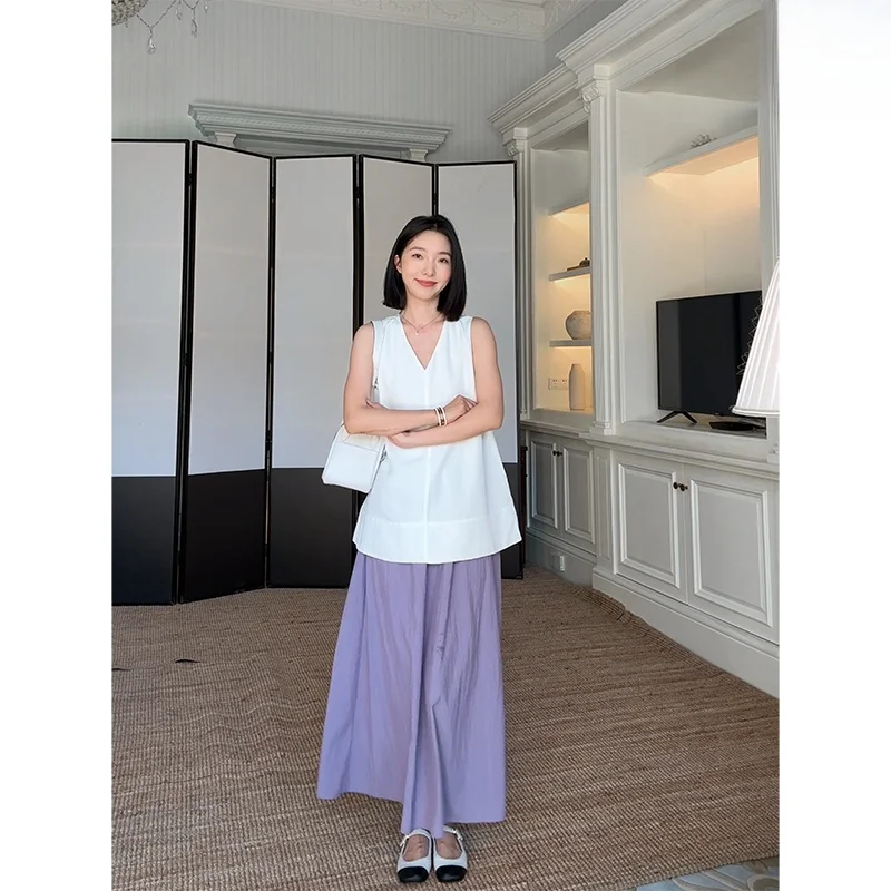 

Новый летний модный комплект из двух предметов для женщин: свободные льняные брюки с широкими штанинами и топ с V-образным вырезом