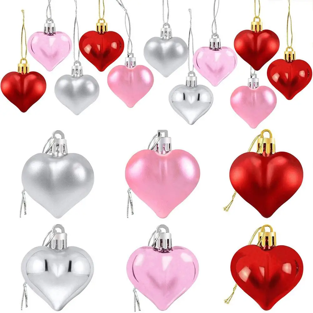 

12pcs Romantic Valentine's Day Heart Shaped Ornaments Heart Decorations Baubles Hanging Decorations Wholesale