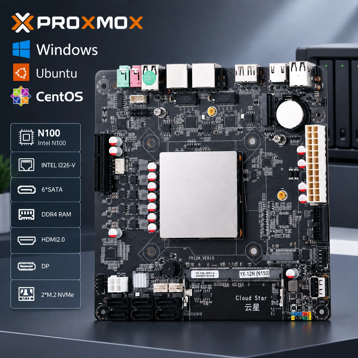 DIY N150 NAS Mini ITX Motherboard DDR4 SO DIMM 32GB 6xSATA3 2x2.5G LAN I226-V 2xM.2 NVMe PCIe 3.0 x2 Home Server