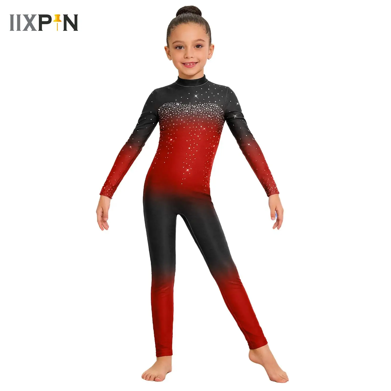 

Big Girls Shiny Rhinestones Ballet Dance Unitards Jumpsuit Figure Skating Gymnastics Acrobatics Performance Competition Costume