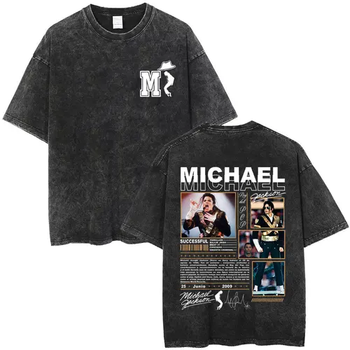 Imagen 1 del producto Camiseta Vintage lavada de Michael Jackson King of Pop para hombre y mujer, camisetas Retro de Rock gótico, camisetas Punk de gran tamaño, ropa de calle