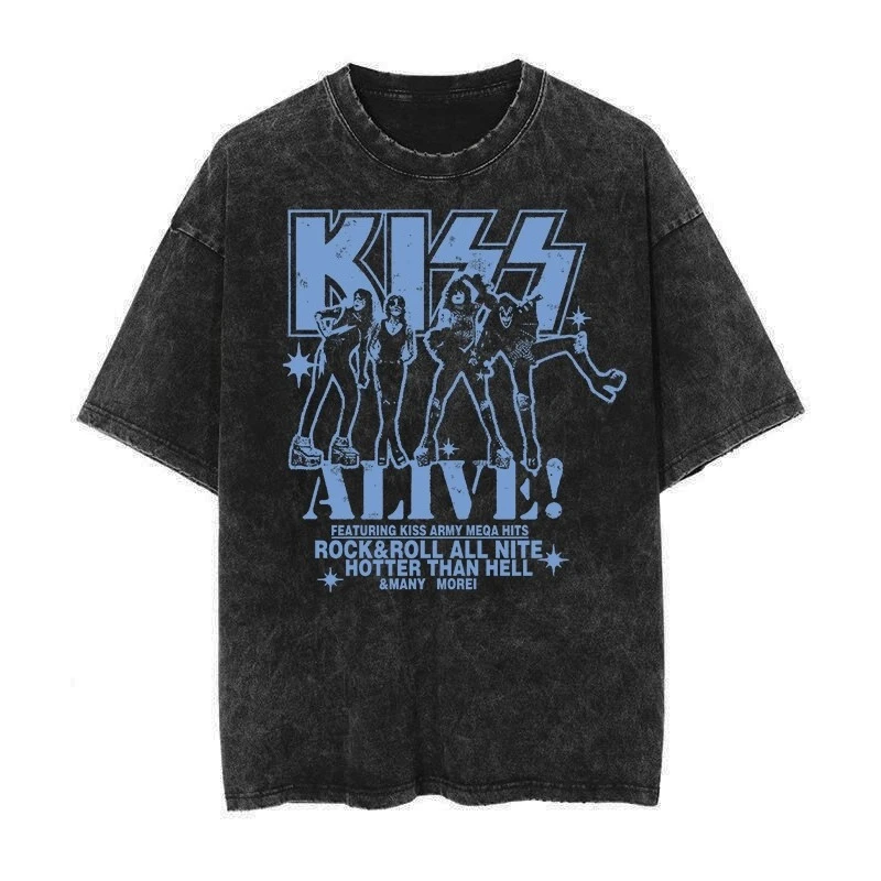 

Y2k KISS Band's Rock Punk Vintage Washed Retro Style 2026 Men's and Women's American Retro Washed High-end Luxury Y2k Top