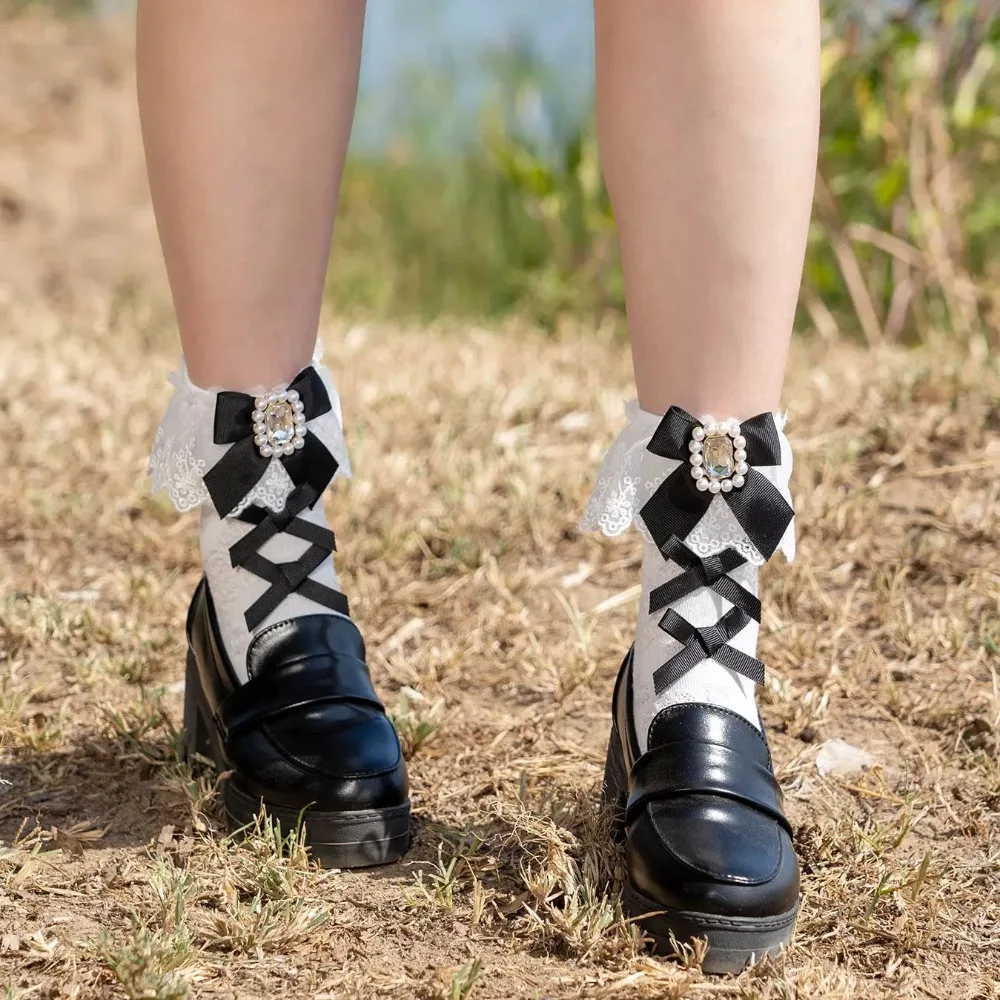 JK Spitze Söckchen Schleife Lolita Baumwollsocken Geschenk Sommer Frühlingssocken Damen
