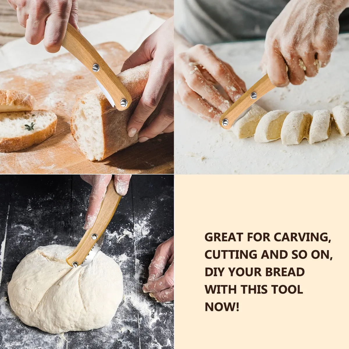 

Stainless Steel Bread Slicer Pastry Cutter with Scale Replacement Blades Safe Storage Box Wooden Handle Baking Tool